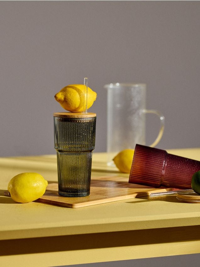 Sinsay - Cană striată cu pai - gri-închis