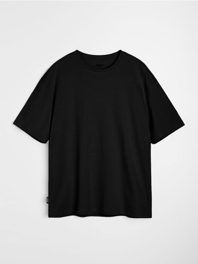 Sinsay - Tricou boxy din bumbac din tricot interlock - negru