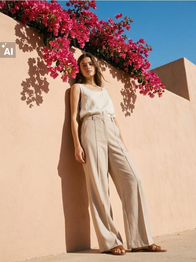 Sinsay - Pantaloni wide leg - bej