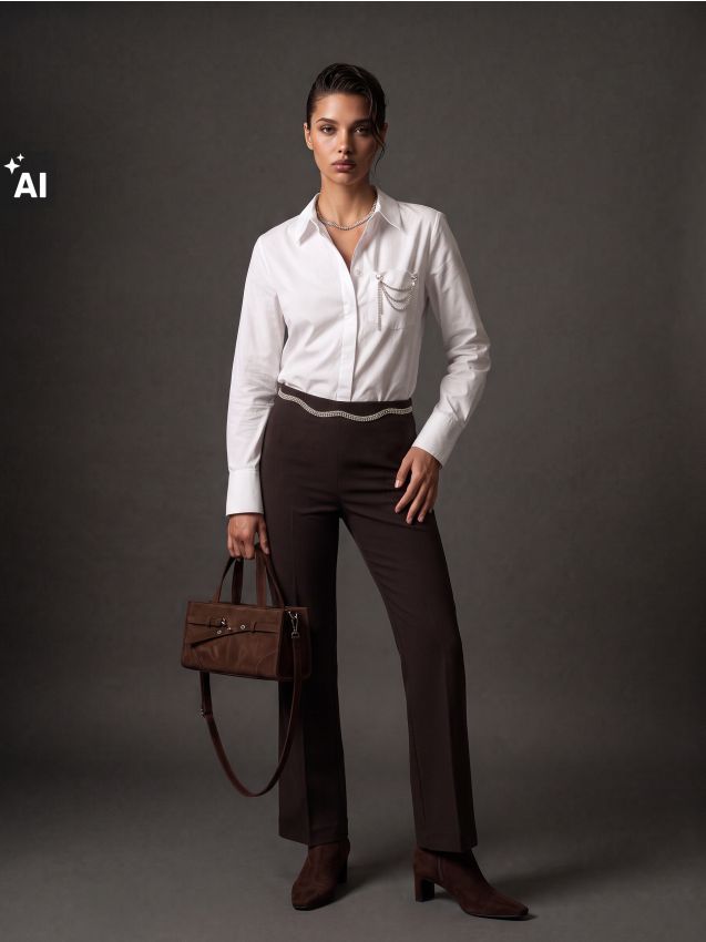 Sinsay - Pantaloni eleganți flare cu dungă - maro-închis