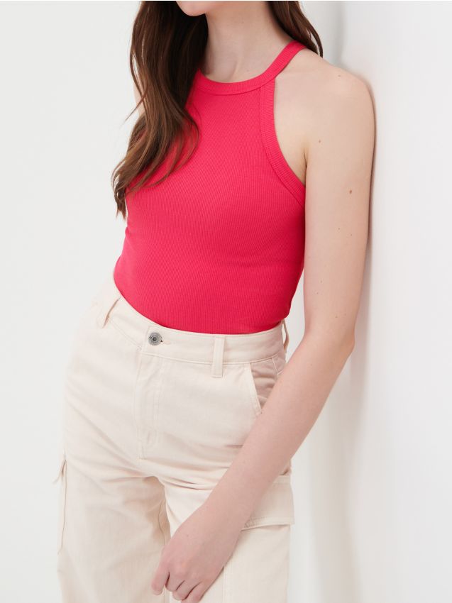 Sinsay - Top halter din bumbac - roz-fuchsia