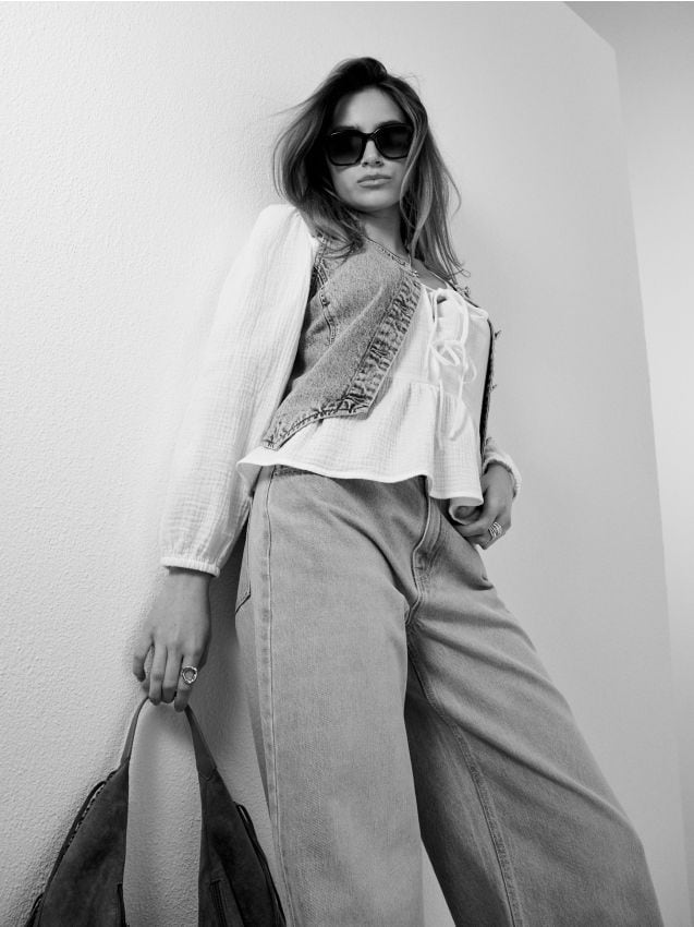 Sinsay - Blugi baggy cu efect prespălat - albastru