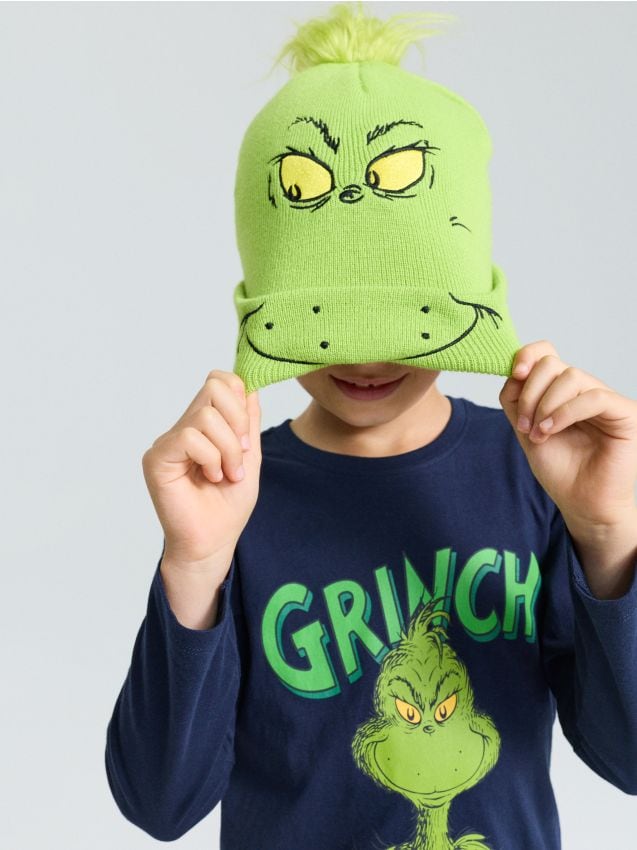 Sinsay - Căciulă beanie cu broderie Grinch - verde-gălbui