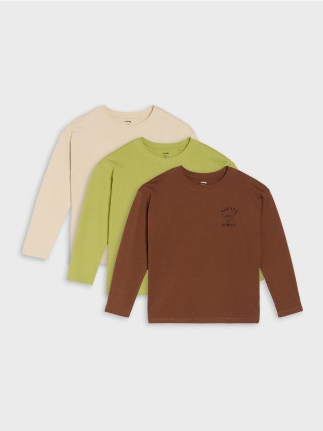 Sinsay - Päťbalenie tričiek 3 dlhým rukávom - béžová