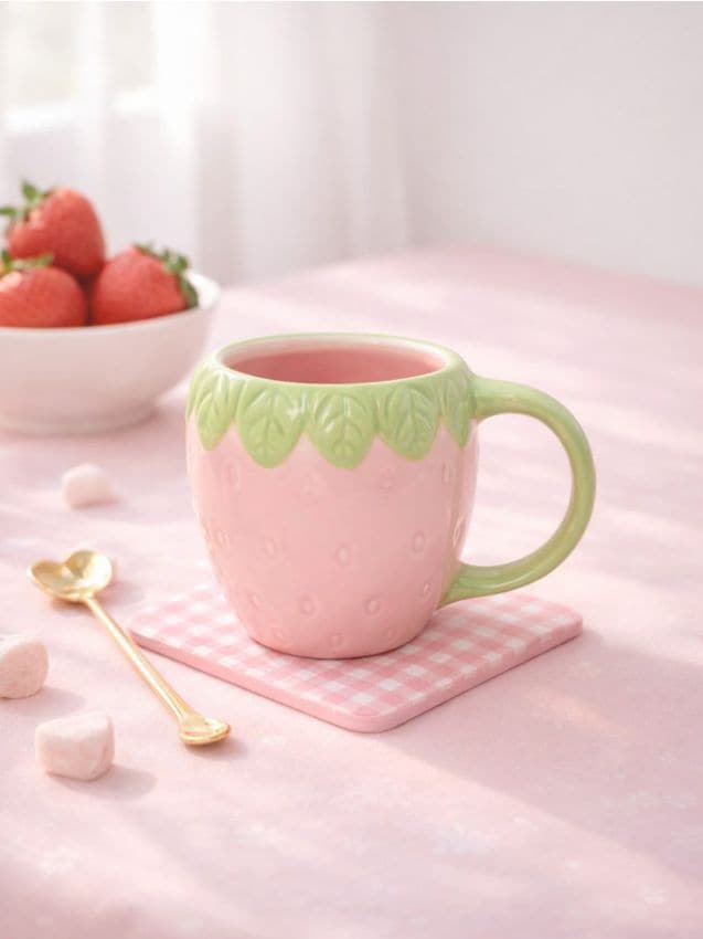 Sinsay - Cană pictată manual în formă de căpșună - roz-pastel