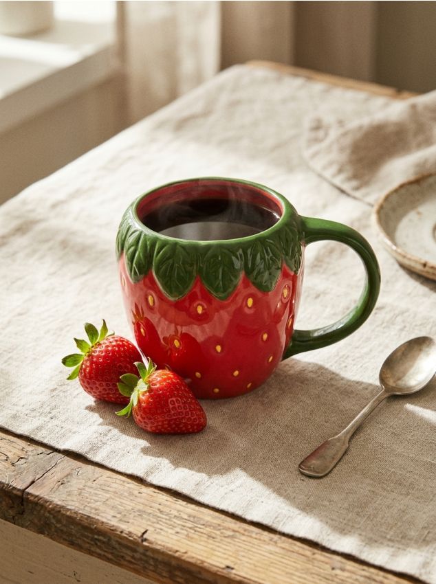 Sinsay - Cană pictată manual în formă de căpșună - roșu