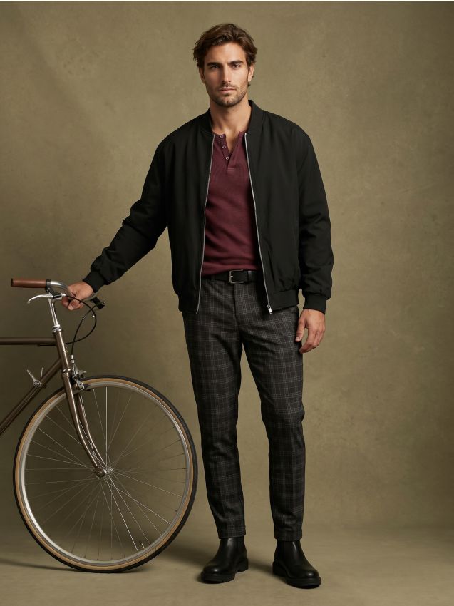 Sinsay - Tricou Henley din bumbac - bordo