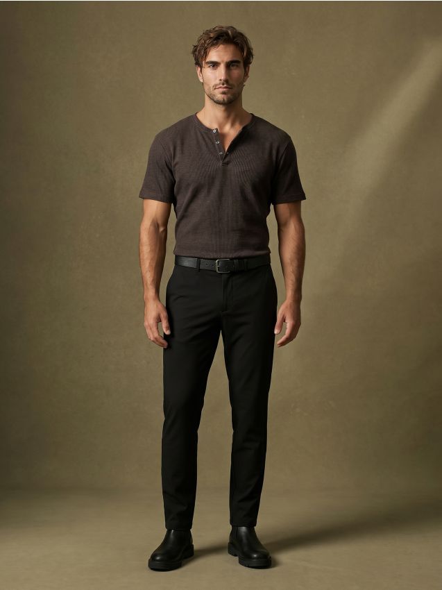 Sinsay - Tricou Henley din bumbac - cacao-cu-lapte