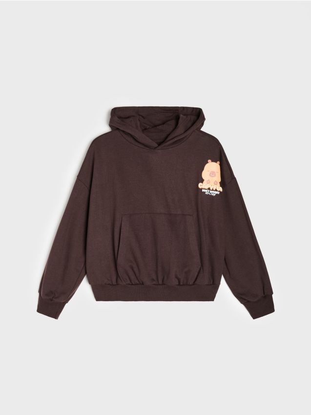Sinsay - Hanorac cu imprimeu cu capibara - maro-închis