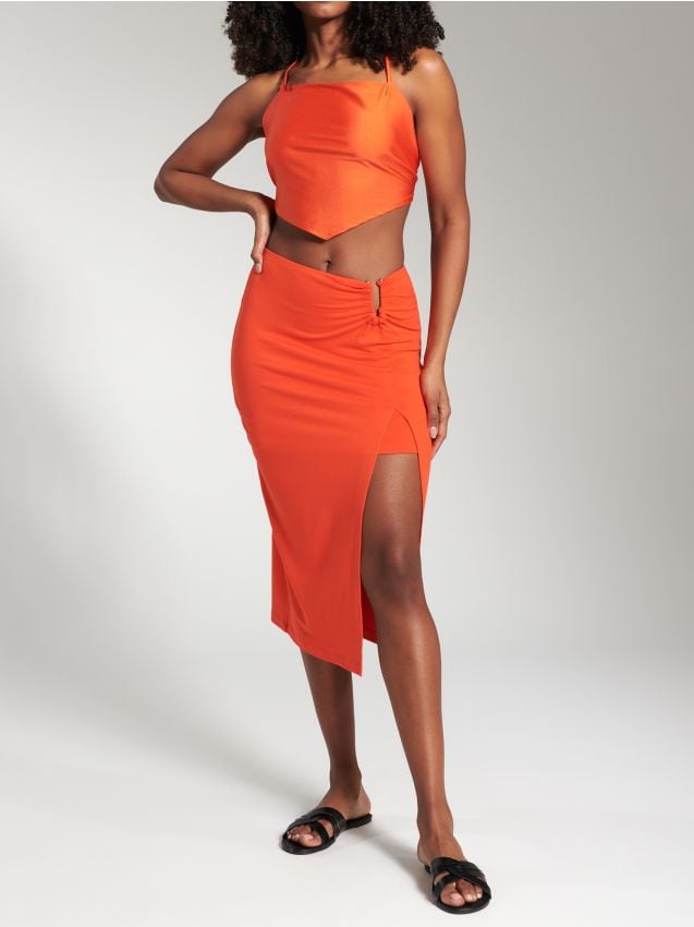 Sinsay - Top na ramienkach s asymetrickým lemom - oranžová