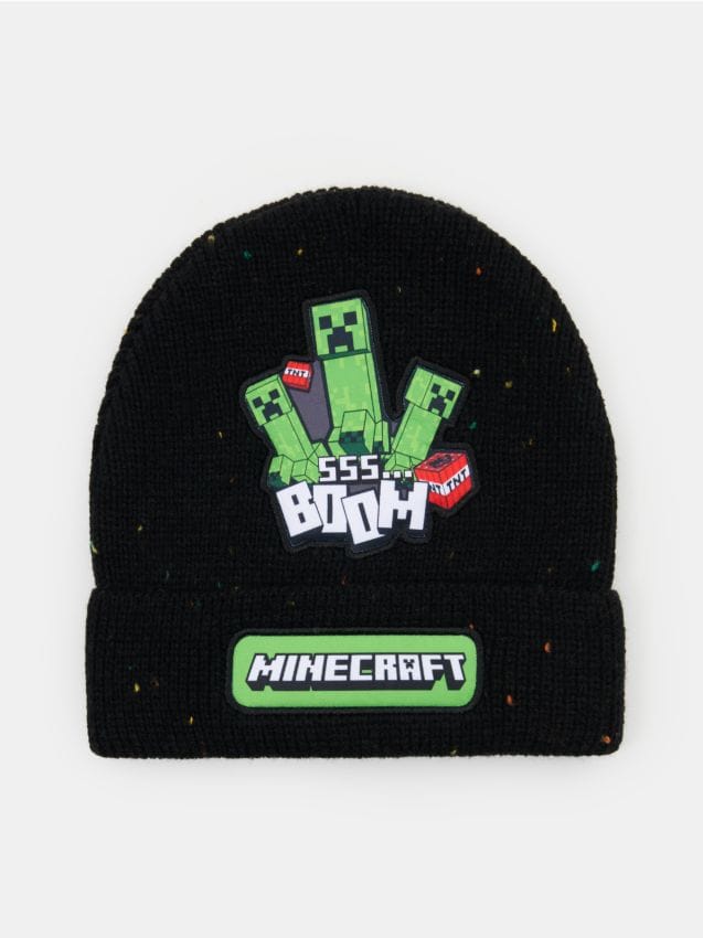Sinsay - Căciulă beanie cu aplicație cusută Minecraft - negru