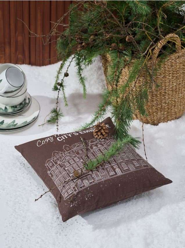 Husă decorativă pentru pernă cu imprimeu de clădiri și inscripție - SINSAY