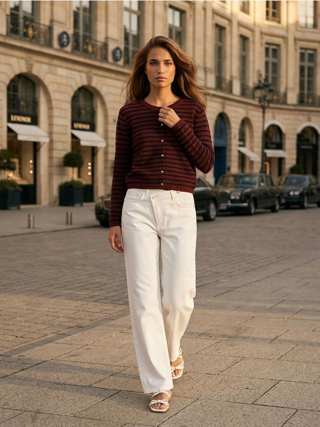 Sinsay - Rozpinany sweter w paski - bordowy