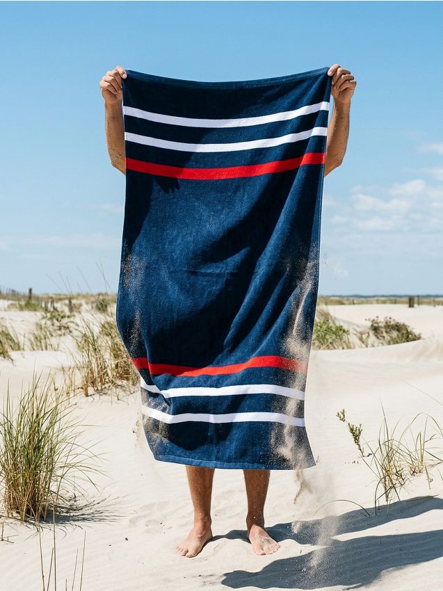 Asciugamano in cotone a righe - blu scuro
