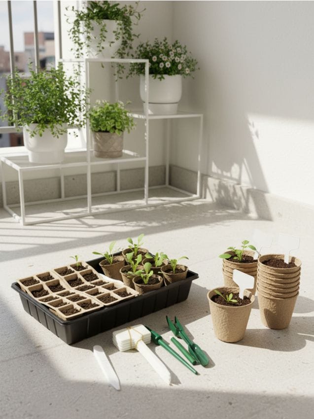 Sinsay - Set de ghivece și unelte pentru răsaduri - bej