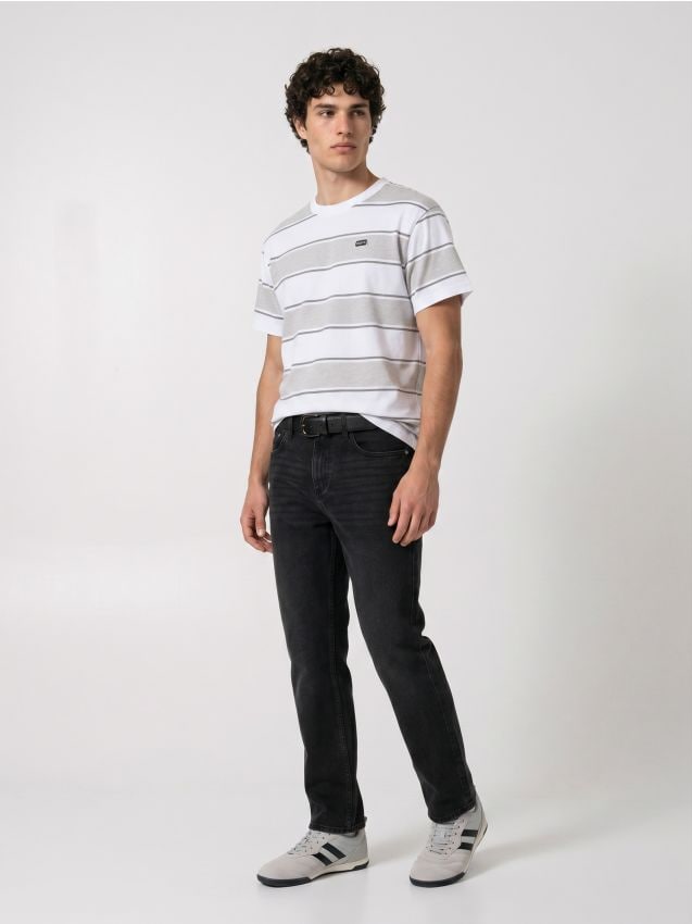 Sinsay - Tricou comfort din bumbac cu dungi - gri deschis