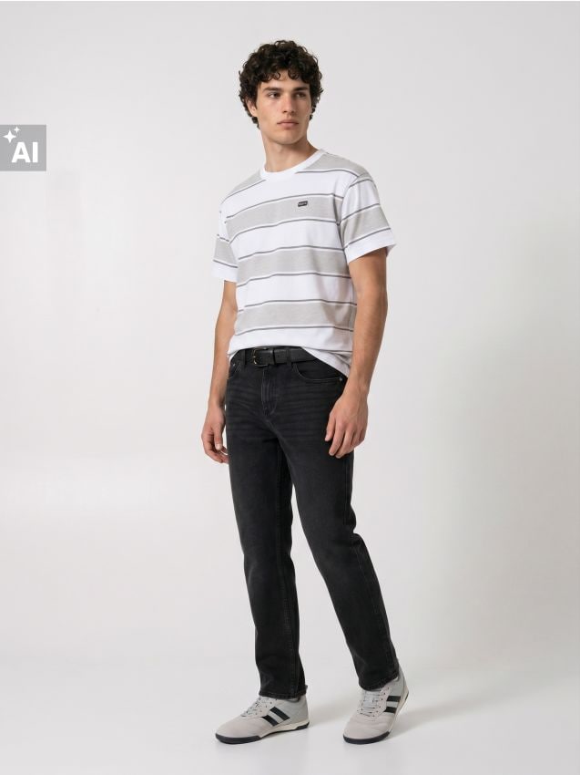 Sinsay - Tricou comfort din bumbac cu dungi - gri deschis