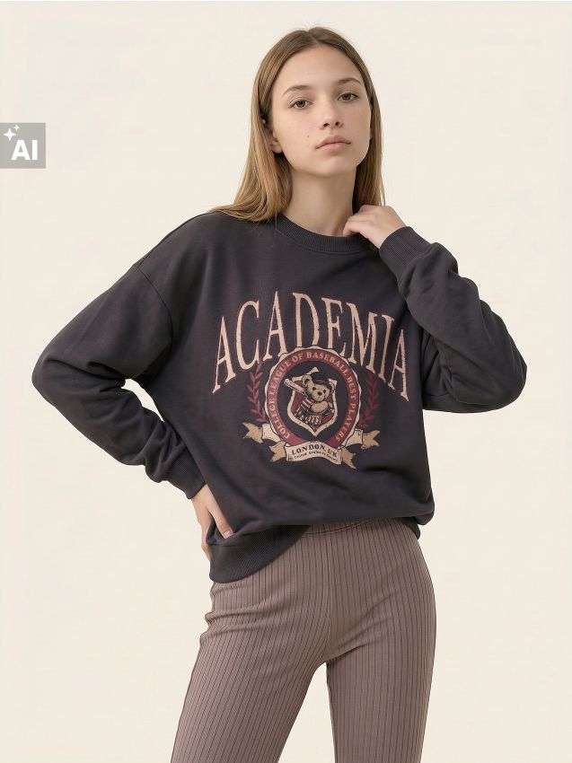 Sinsay - Hanorac din bumbac cu mesaj Academia - gri deschis