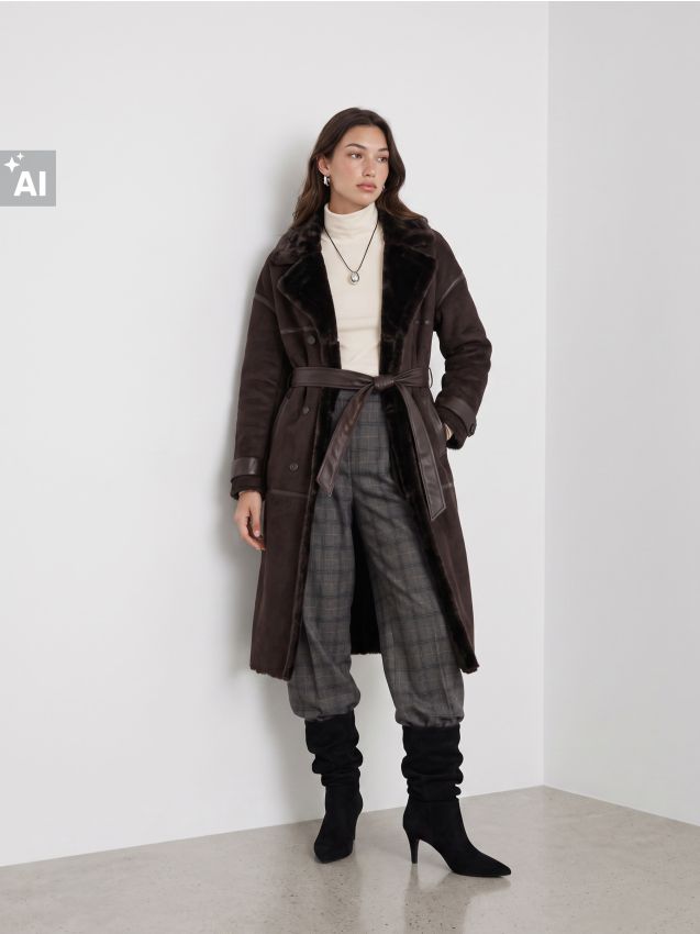 Sinsay - Pantaloni wide leg în carouri cu amestec de viscoză - multicolor