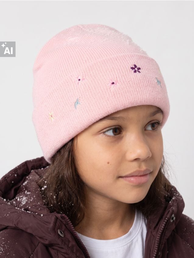 Sinsay - Căciulă beanie cu flori brodate - roz-pastel