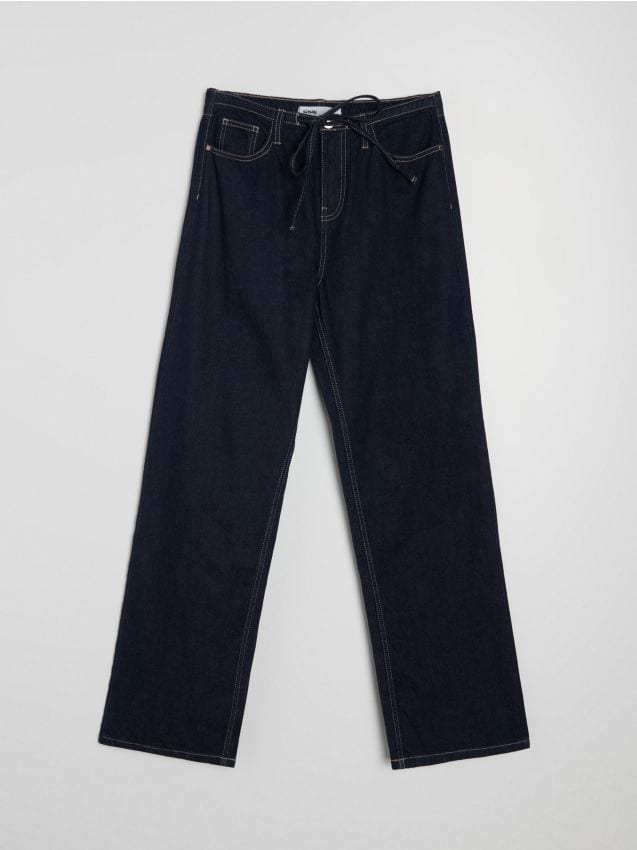 Sinsay - Jeansy wide straight z domieszką lnu - niebieski
