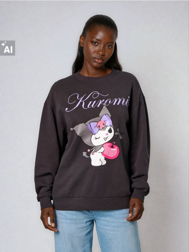 Sinsay - Hanorac crewneck Kuromi - gri-închis