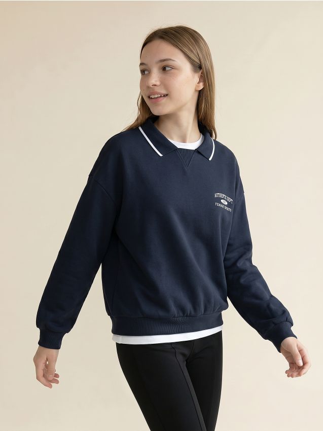 Sinsay - Hanorac polo cu inscripție - bleumarin