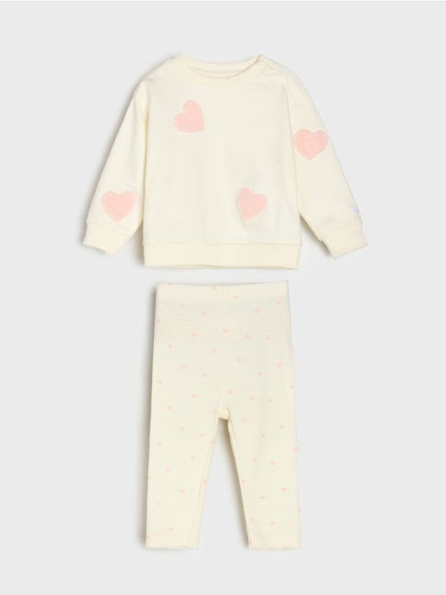 Sinsay - Bawełniany komplet: bluza i legginsy - kremowy