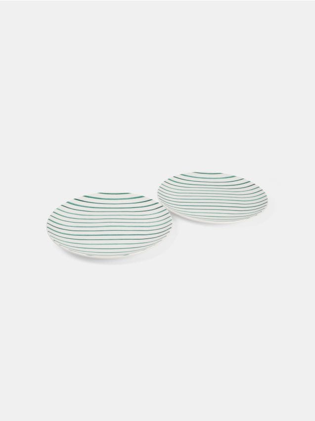 Sinsay - Keramické taniere s pruhmi, balenie 2 ks - zelená