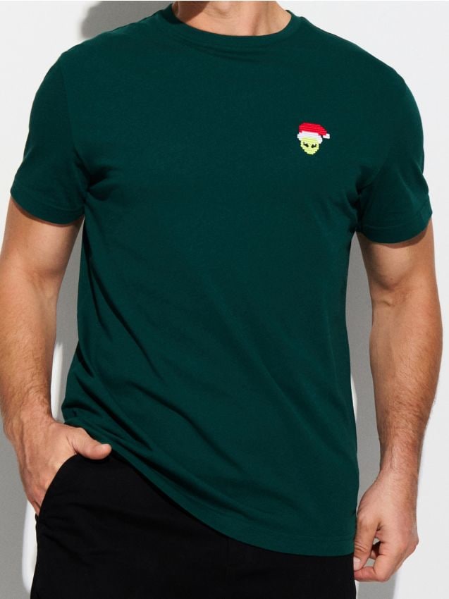 Sinsay - Bavlnené oversize tričko s potlačou - tmavotyrkysová