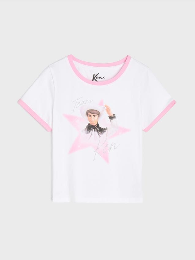 Sinsay - Tricou din bumbac cu imprimeu Ken Barbie - alb