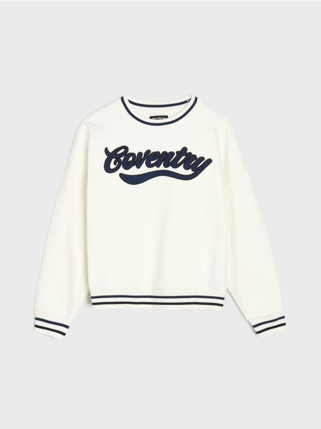 Sinsay - Bluză crewneck cu inscripție - crem
