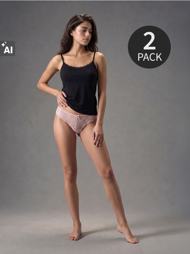 Sinsay - Set de 2 perechi de chiloți tanga cu dantelă - multicolor
