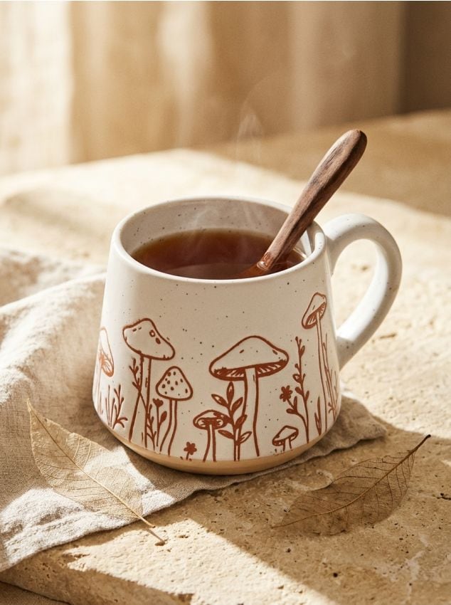Tazza con stampa di funghi - marrone