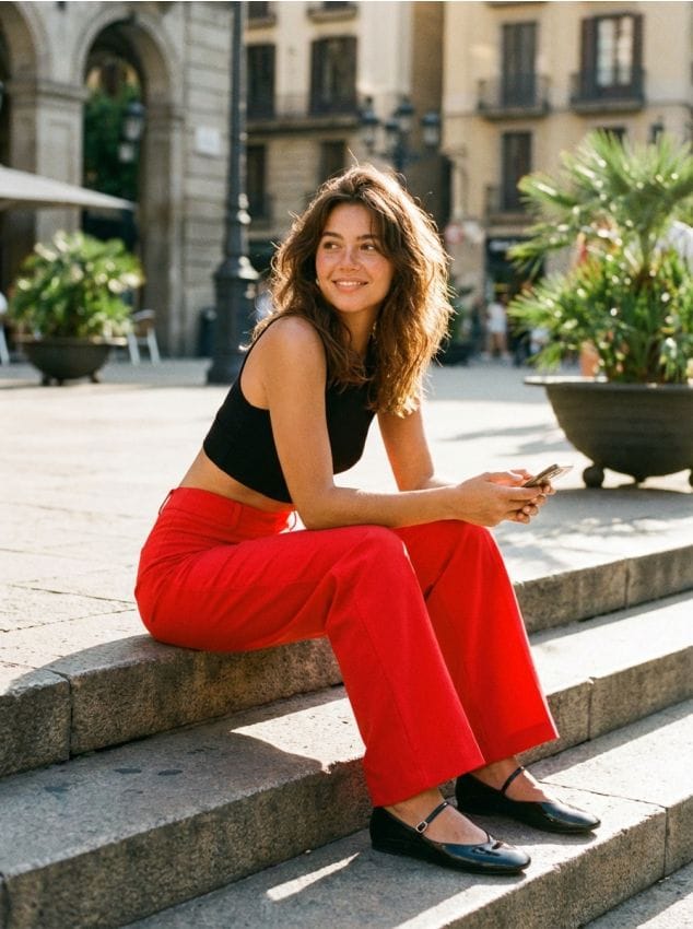 Sinsay - Pantaloni wide leg cu amestec de viscoză - roșu