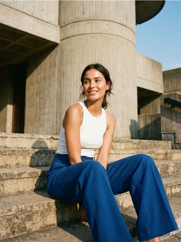 Sinsay - Spodnie wide leg z domieszką wiskozy - niebieski