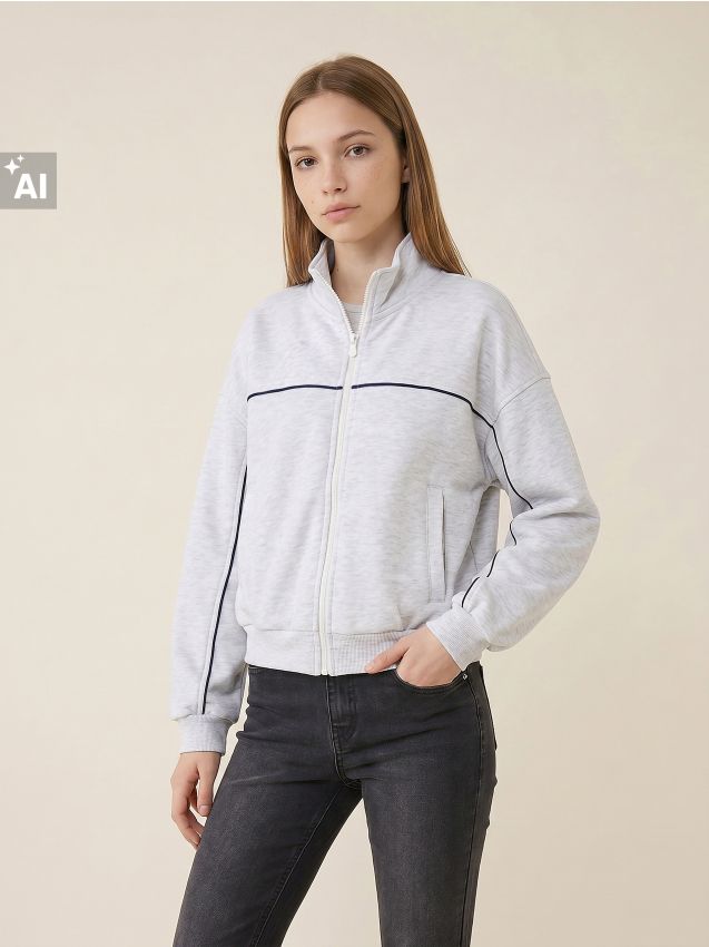 Sinsay - Hanorac oversize cu bumbac - gri deschis