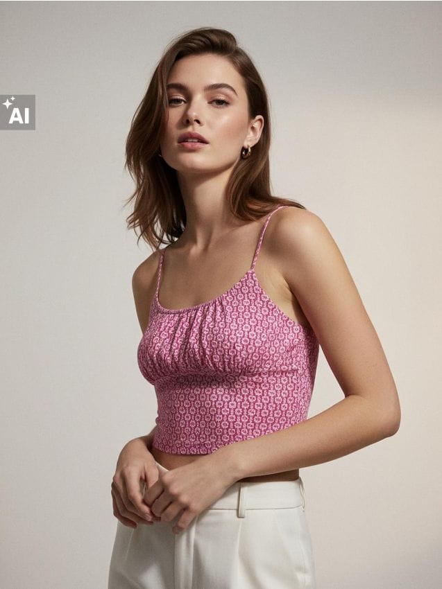 Sinsay - Top cu bretele, cu încrețituri la decolteu și model geometric - multicolor