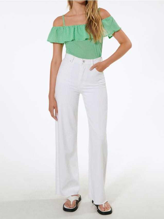 Sinsay - Top na ramienkach s volánom pri výstrihu - svieža zelená