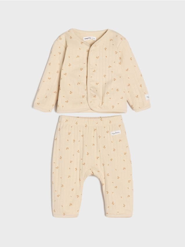 Sinsay - Pikowany komplet niemowlęcy z ozdobną lamówką - kremowy