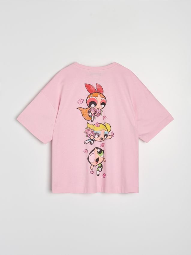 Sinsay - Tricou din bumbac cu imprimeu The Powerpuff Girls - roz-begonie