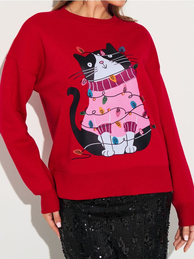 Sinsay - Hanorac crewneck cu motiv de Crăciun - roșu