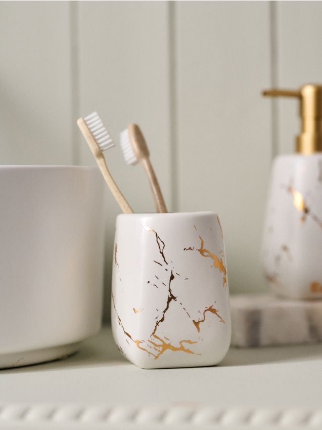 Sinsay - Suport pentru periuțele de dinți cu elemente aurii - alb