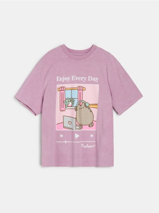 Sinsay - Tricou oversize din bumbac cu imprimeu Pusheen the Cat - roz
