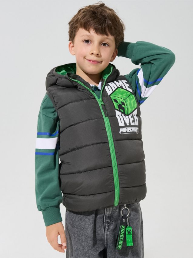 Sinsay - Vestă puffer matlasată cu glugă Minecraft - negru-antracit
