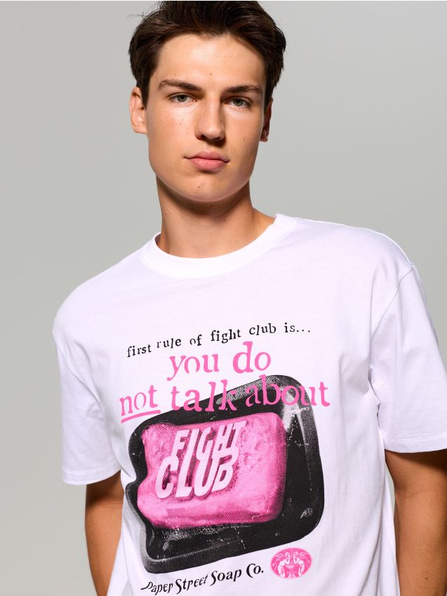 Sinsay - Tricou comfort din bumbac cu imprimeu Fight Club - alb