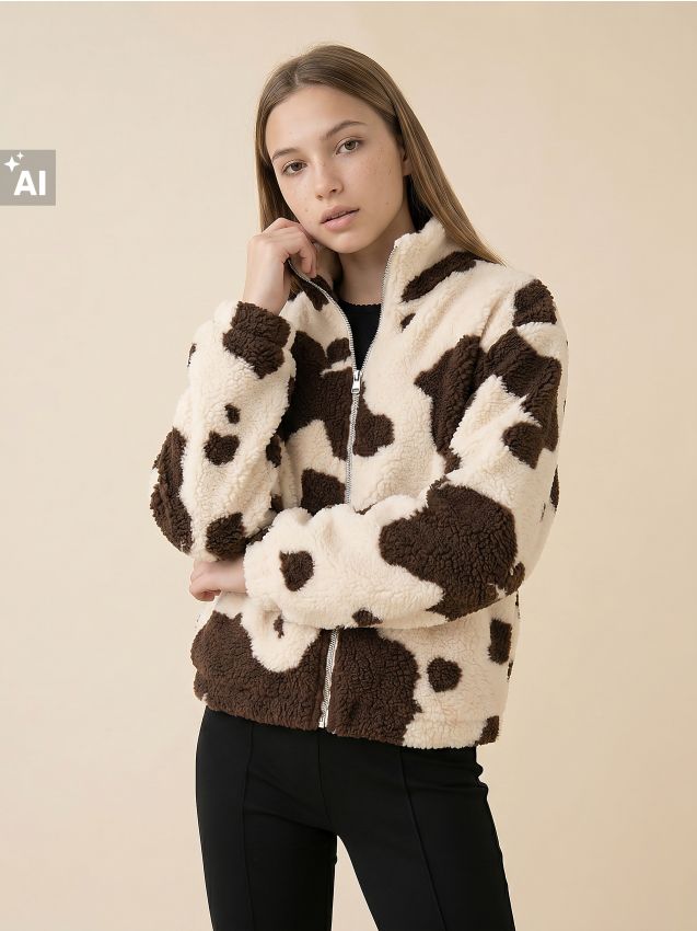Sinsay - Jachetă teddy cu model pătat - multicolor