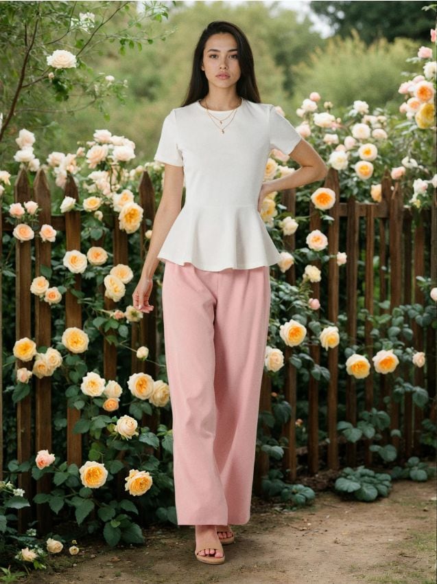 Sinsay - Spodnie wide leg z paskiem - różowy