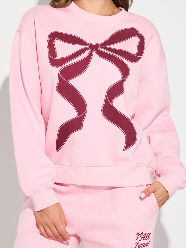 Sinsay - Hanorac cu guler rotund - roz-pastel