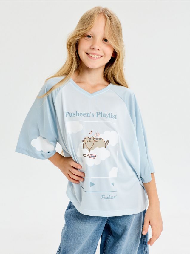 Sinsay - Tricou oversize cu imprimeu Pusheen the Cat - albastru-pal